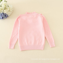 jersey de cuello alto suéteres rosados ​​ropa de punto lisa apliques minúscula flor de manga completa prendas de invierno cálido